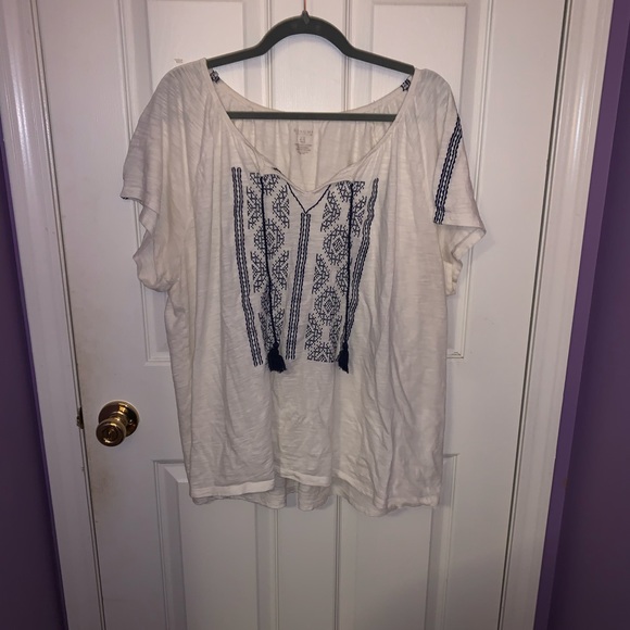 White Shirt with Blue Embroidery - Picture 1 of 5